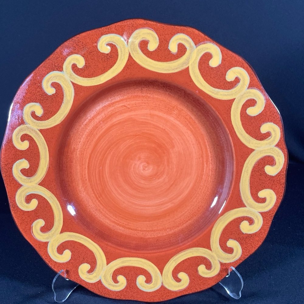 Casa Cristina Home Collection Decorative 12” Dinner Plate.  Beige  & Red.